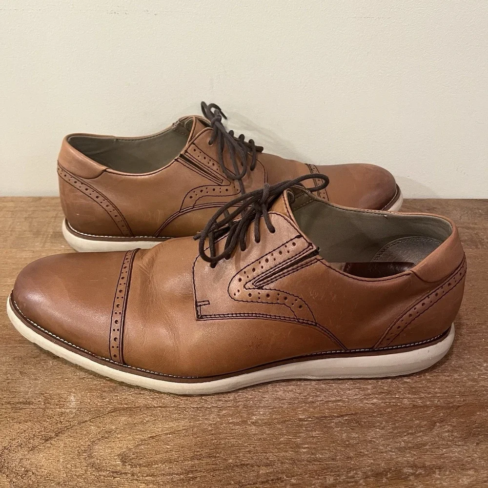 G.H. Bass Wilson Men's Leather Cap‎ Toe Oxford Dress Shoes Lace Up Brown Size 13